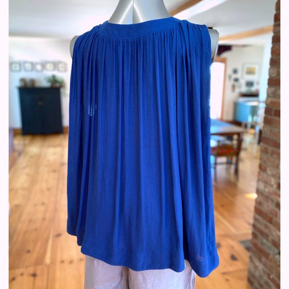 Free People Bold Blue Flowing Blouse with Beautiful Back Detailing - Picture 6 of 10